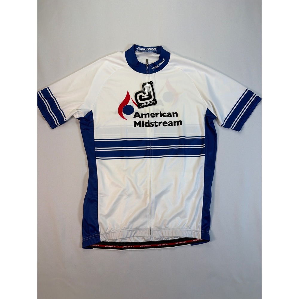 Jakroo American Midstream Cycling Jersey Mens Large White Blue Full Zip NWT